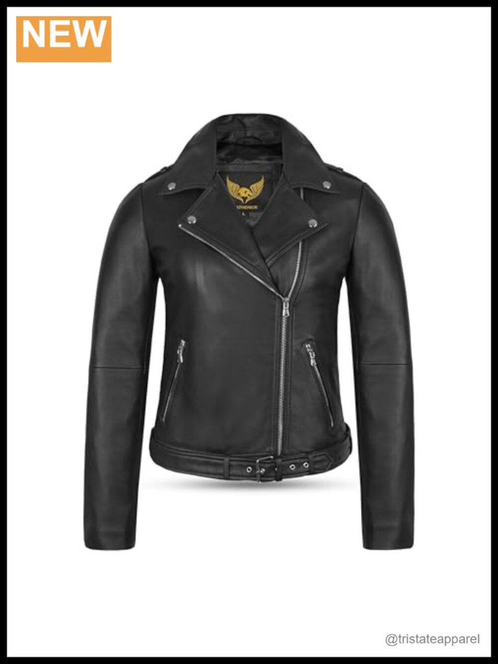 Women's Leather Motorcycle Jacket Lamb Nappa Biker Coat with Belt